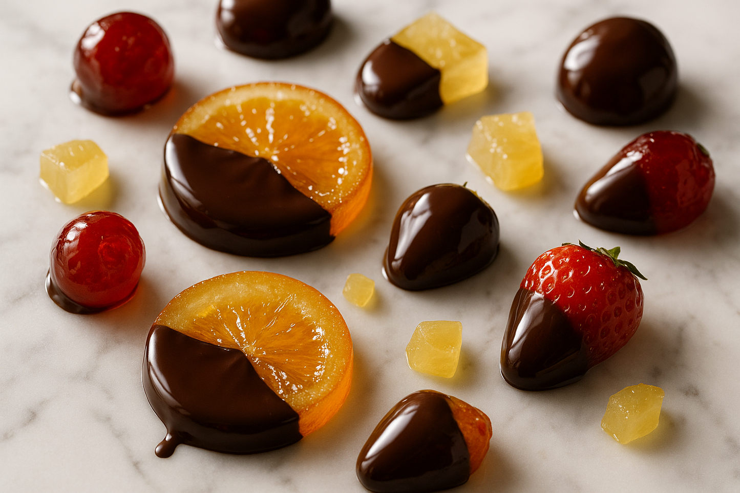 Chocolate dipped candied fruits